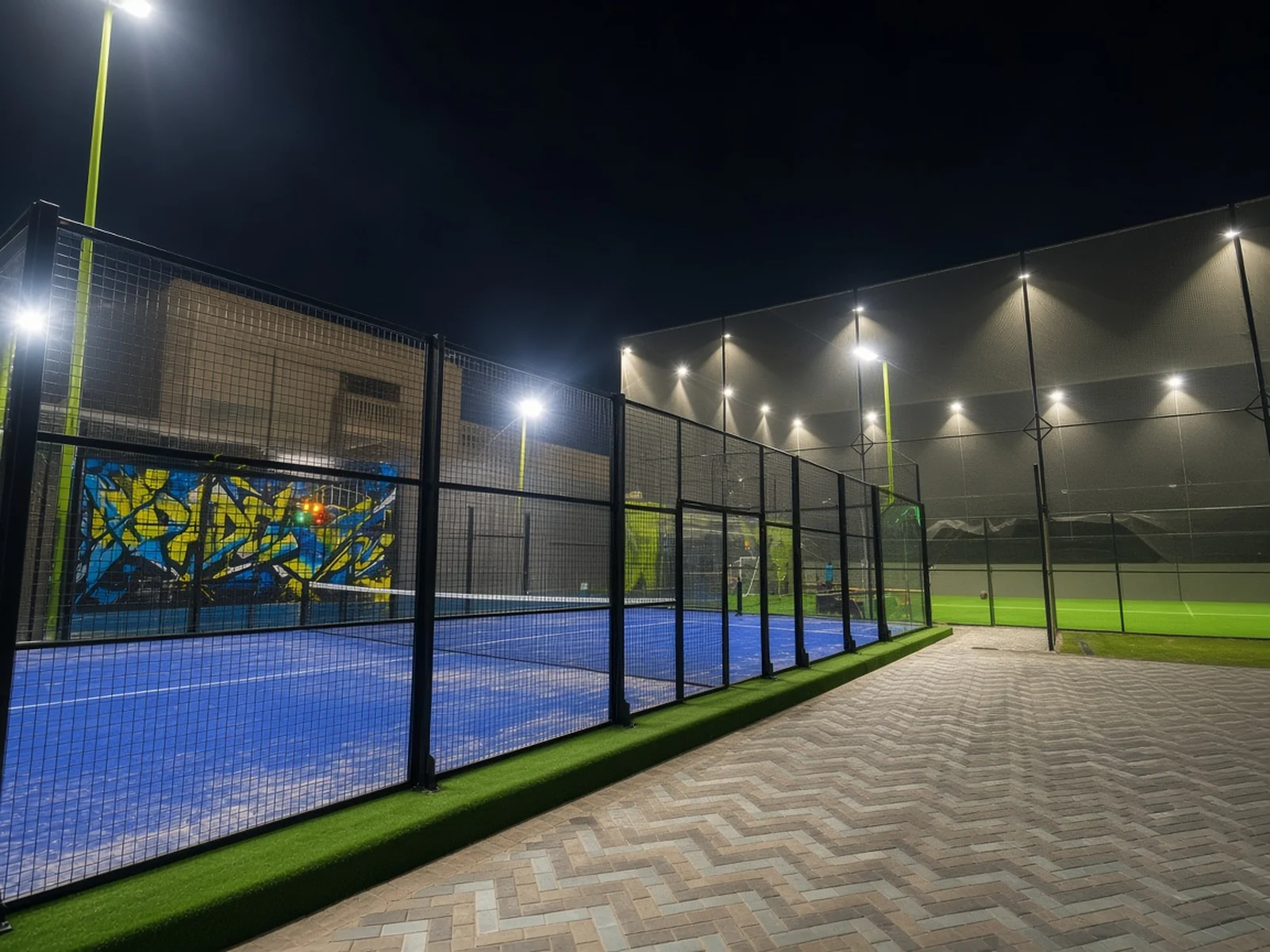 Night view of the futsal turf beside the padel court